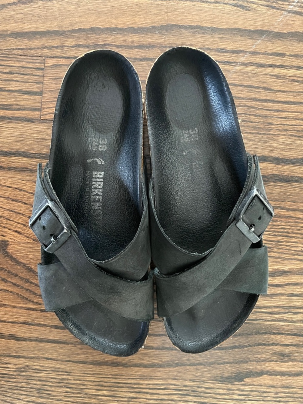 Birkenstock Black Crisscross Buckle Slide Sandals